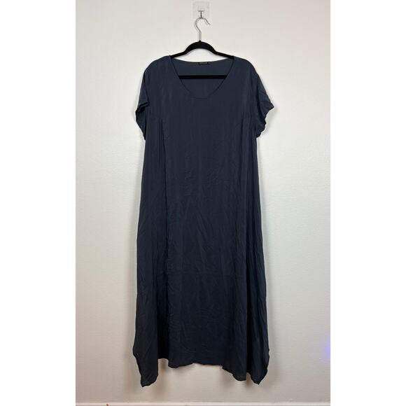 Grizas Silk and Bamboo Lagenlook Oversized Short Sleeve One Pocket Maxi Dress XL - Picture 1 of 8
